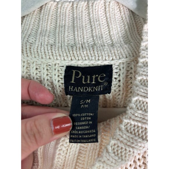 Pure Handknit Cream Sleeveless Zip Cardigan Sweater S/M 100% Cotton - Picture 5 of 10